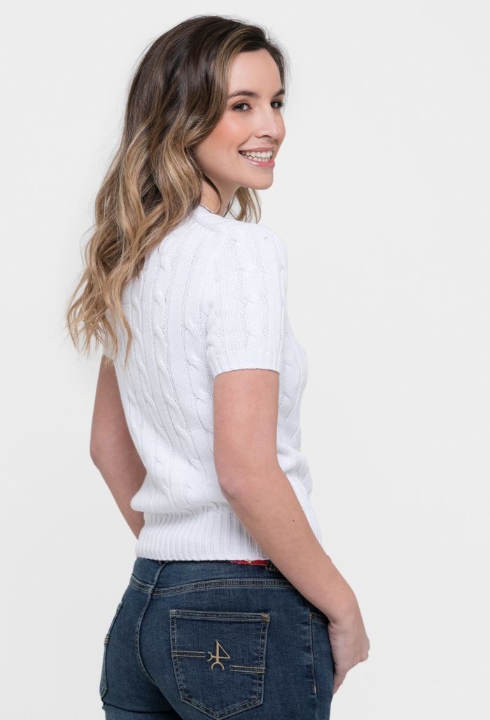 Valecuatro - Jersey 100% algodón con cuello redondo manga corta color blanco