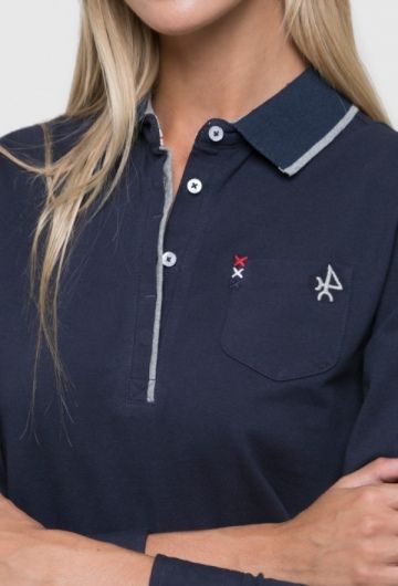 Polo manga larga de mujer color azul marino con bolsillo