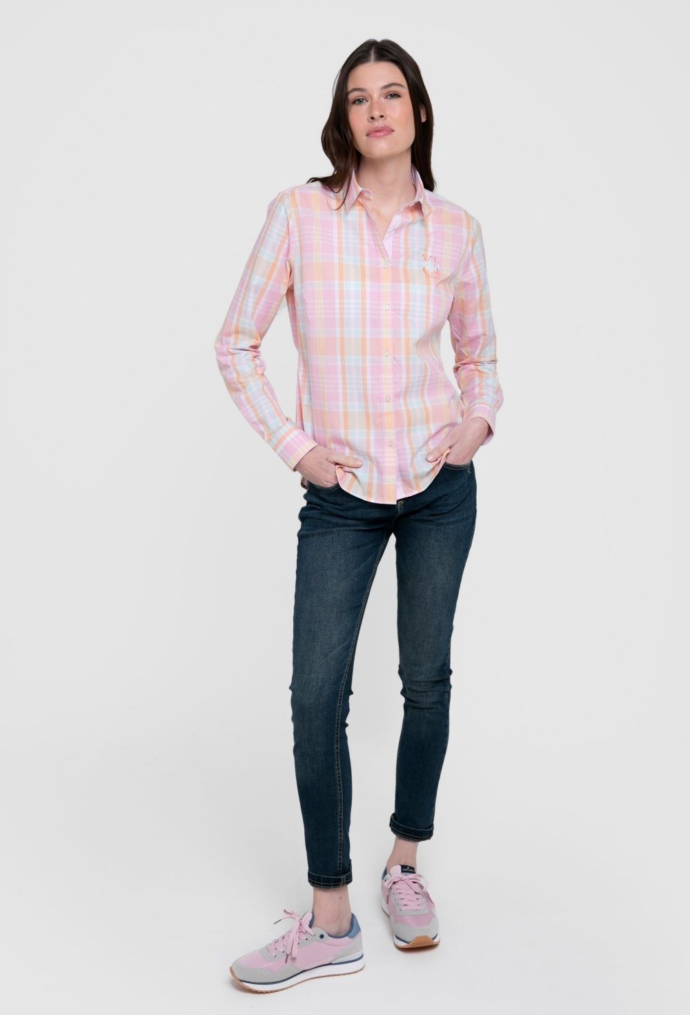 Camisa tartán clásica color rosa de mujer - Valecuatro