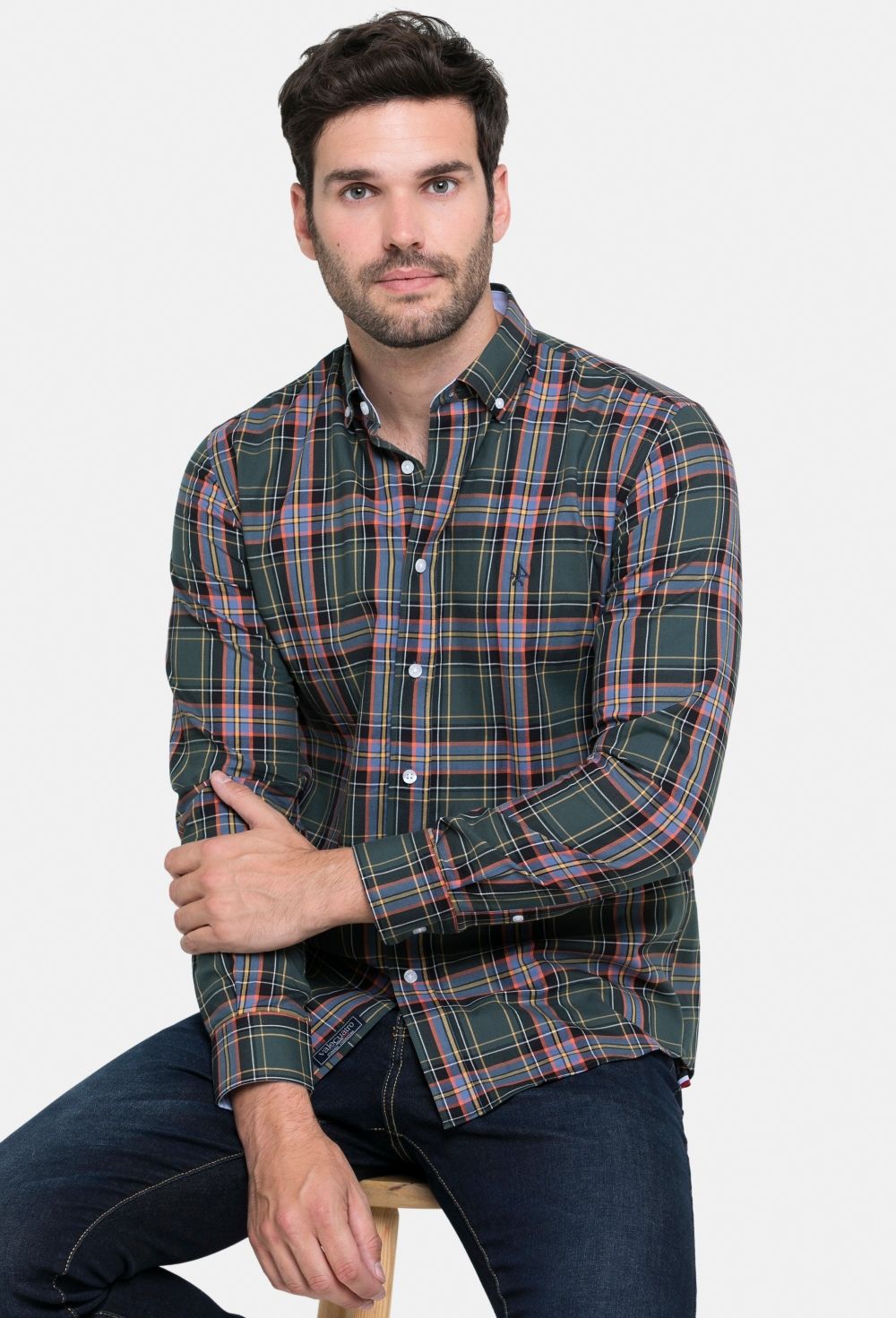 camisas - Camisa clásica tartán verde I23H-5442-TTVD