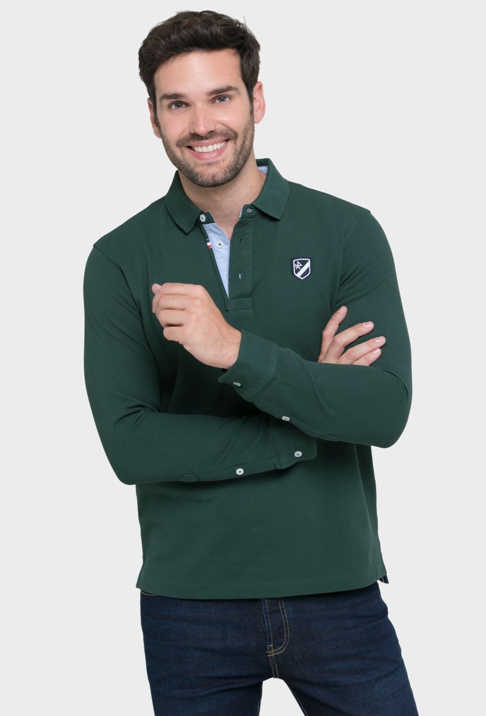 polos - Polo clásico de manga larga color verde I23H-5511-VDI