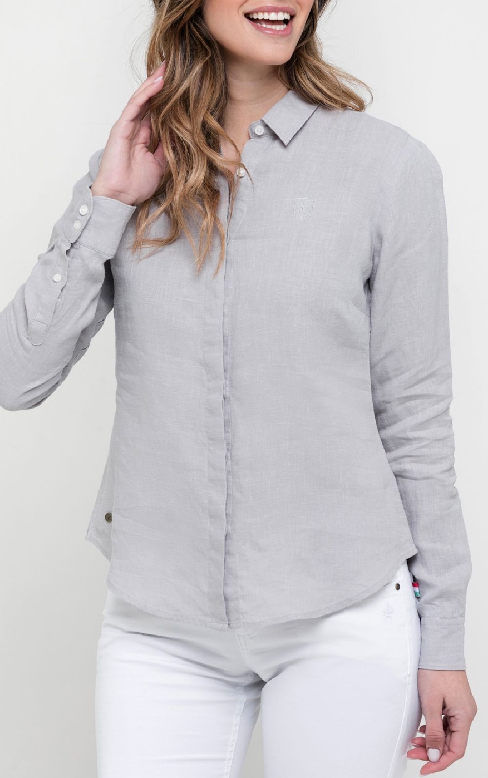 camisas - Camisa clásica de lino color gris P22M-4514-GR