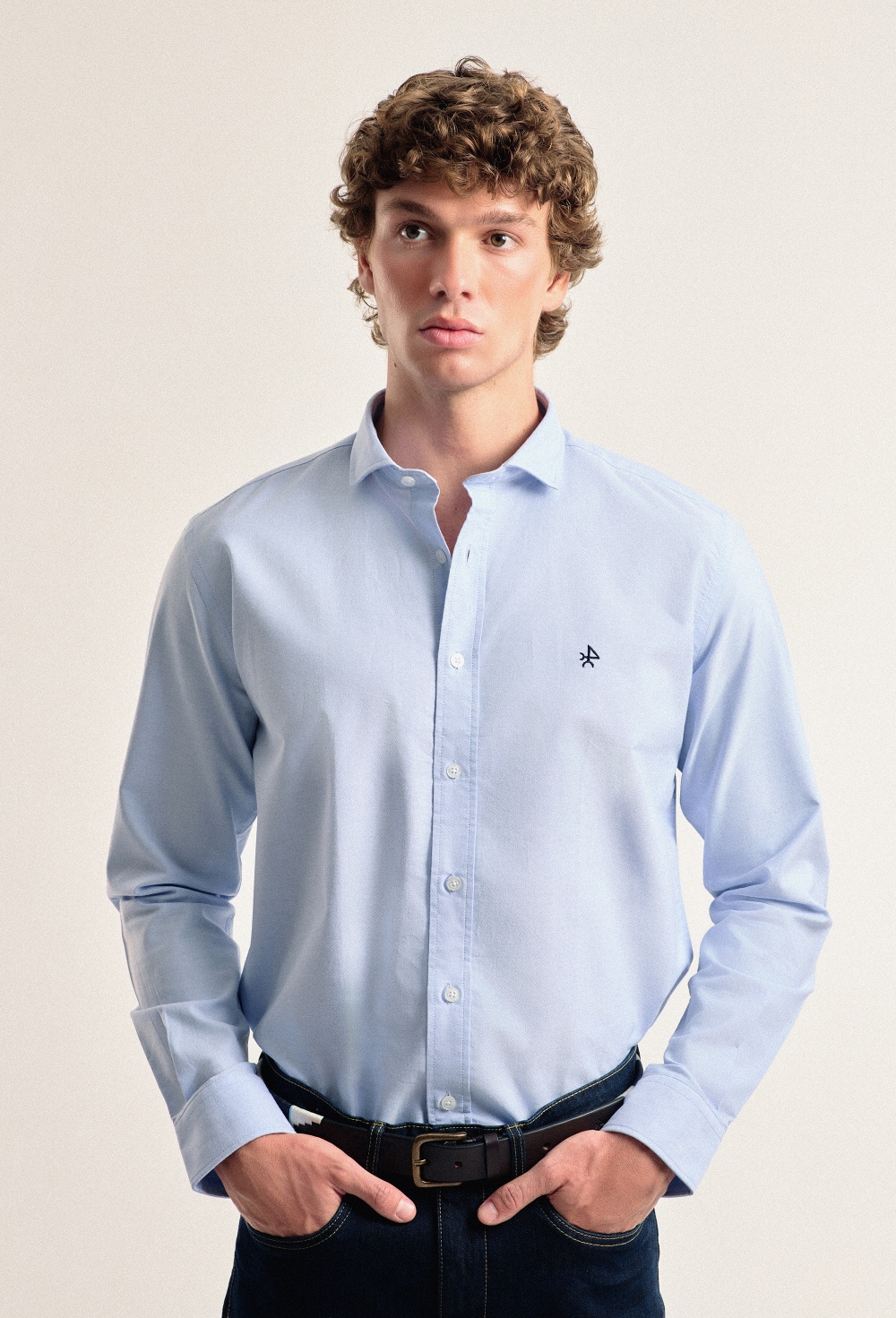 camisas - Camisa celeste clásica con cuello italiano I24H-5989-CEL