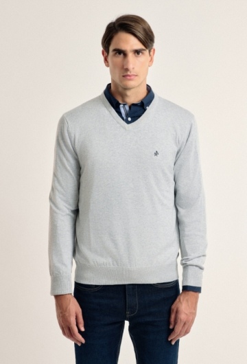 Jersey cuello pico clásico gris