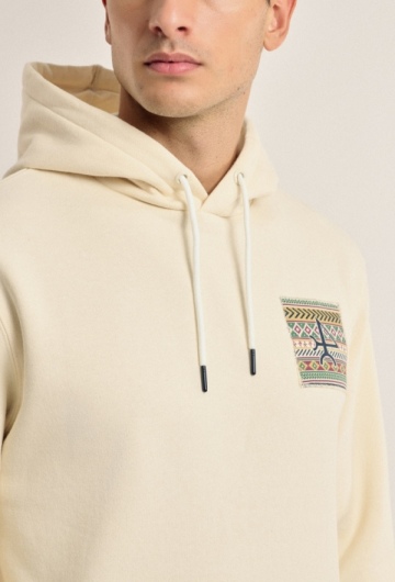 Sudadera étnica color blanco roto con capucha