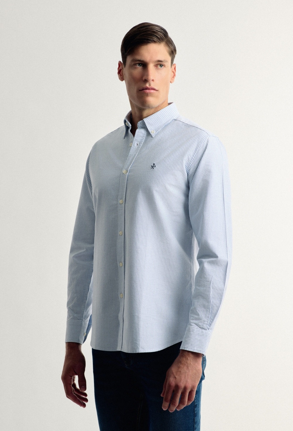 camisas - Camisa oxford clásica a rayas celeste I24H-5956-CEL