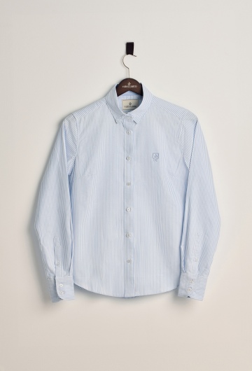 Camisa clásica Oxford a rayas celeste