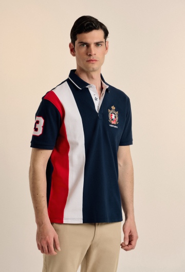 Polo tricolor escudo azul marino