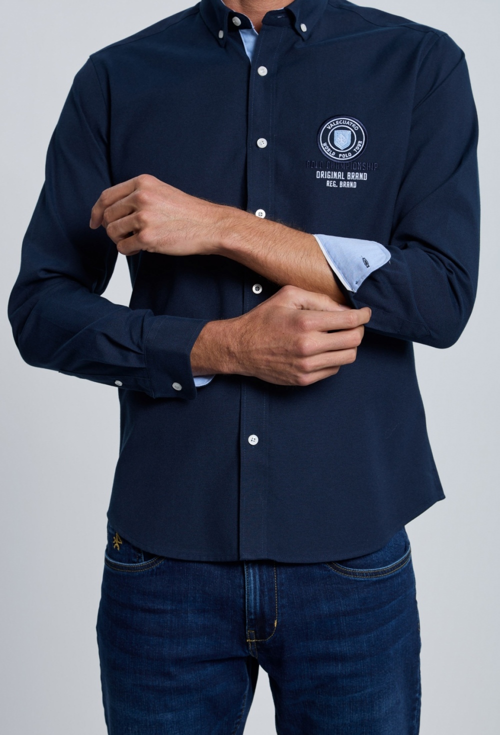 camisas - Camisa bordada Valecuatro azul marino