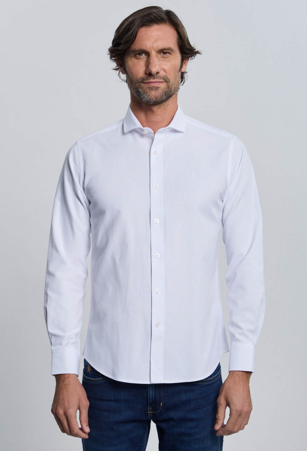 camisas - Camisa Oxford blanco cuello italiano I25H-6345-BL