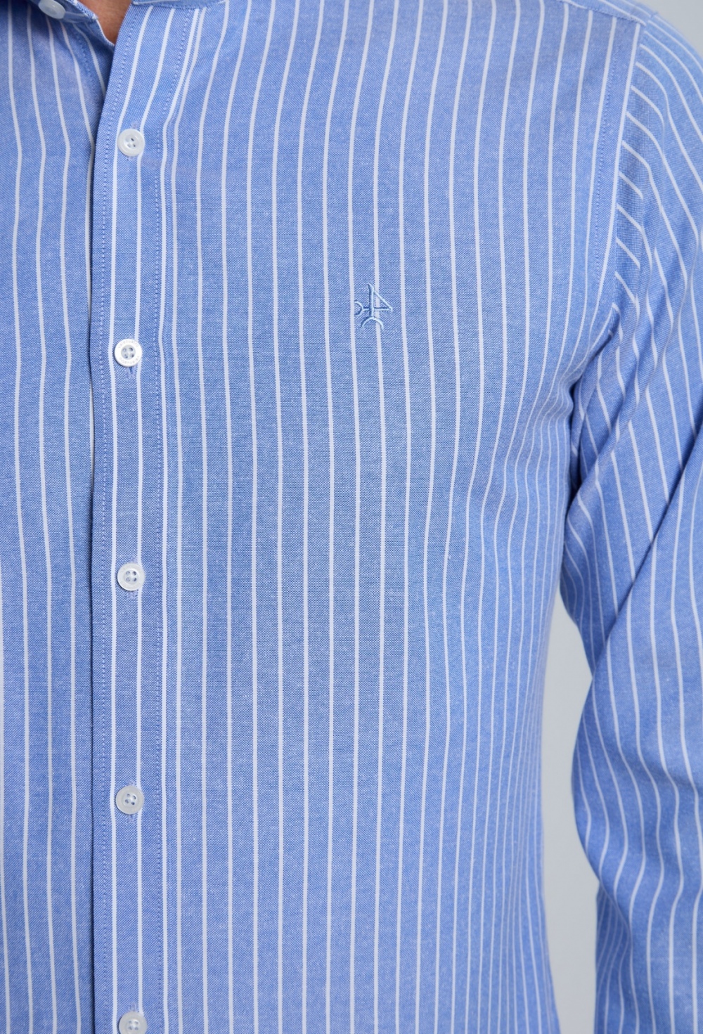Camisa Oxford rayas azul marino cuello italiano - 59.95