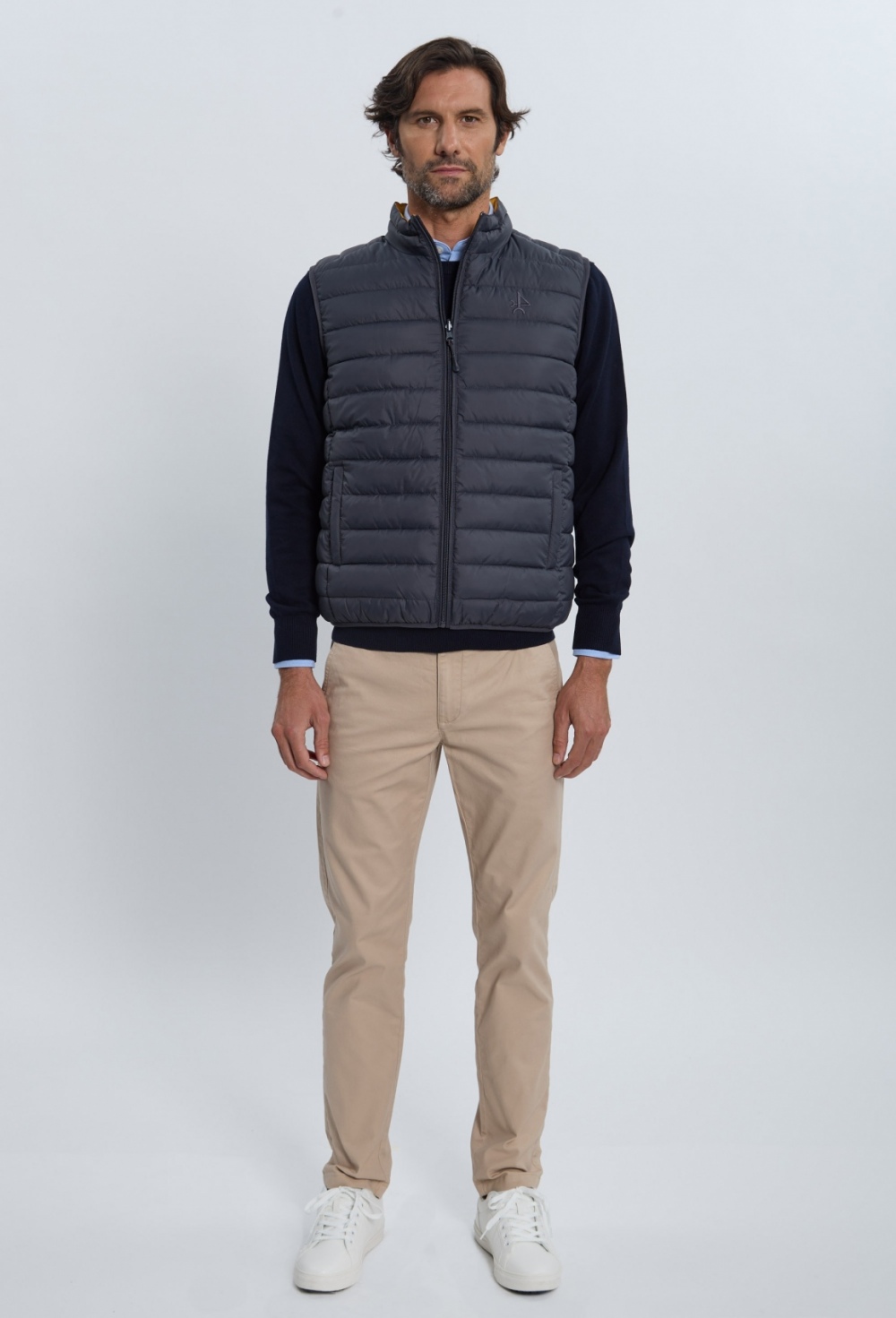 chalecos - Chaleco acolchado reversible gris con amarillo