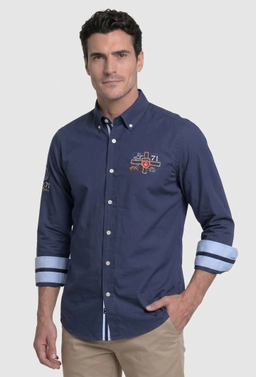 Camisa bordada modelo Player azul marino