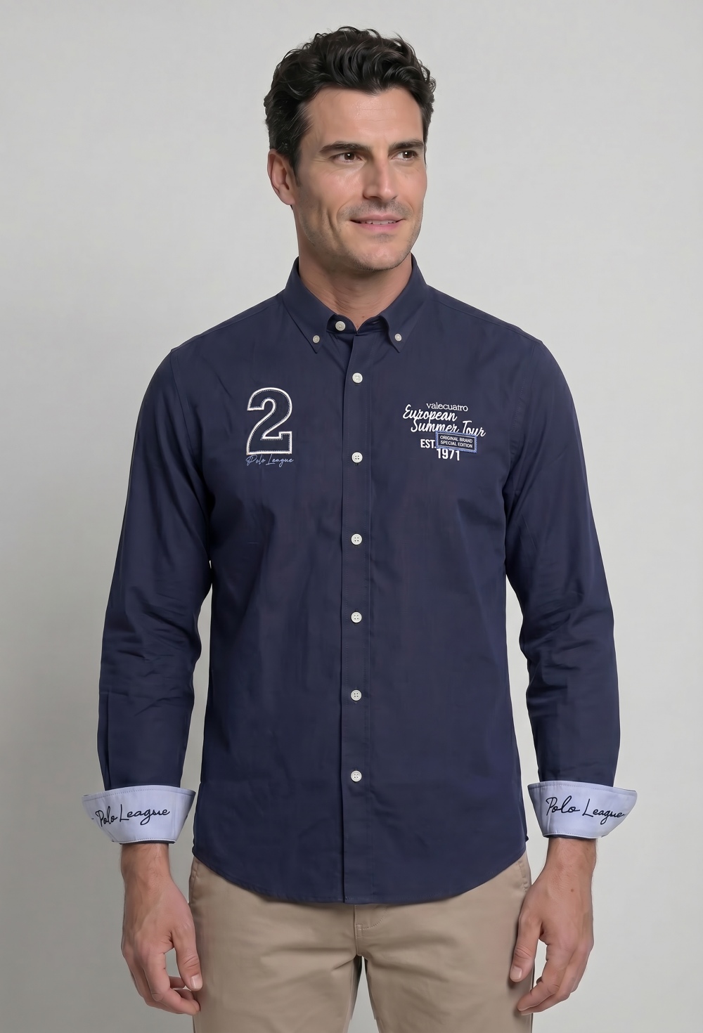 camisas - Camisa bordada Summer Tour azul marino P26H-6528-AZM