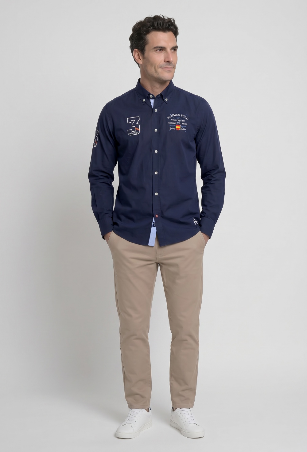 Valecuatro - Camisa bordada España Polo azul marino