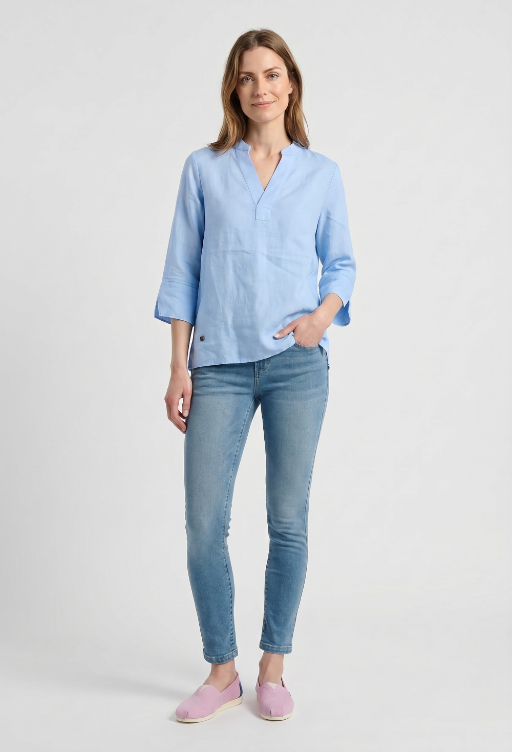 Blusa lino color celeste - Valecuatro