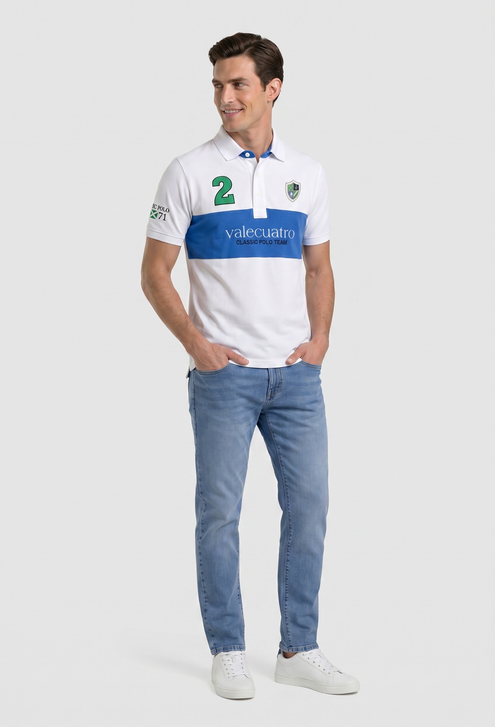 Polo bordado franja blanco - Valecuatro