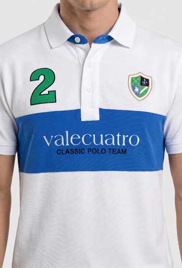 Polo bordado franja blanco