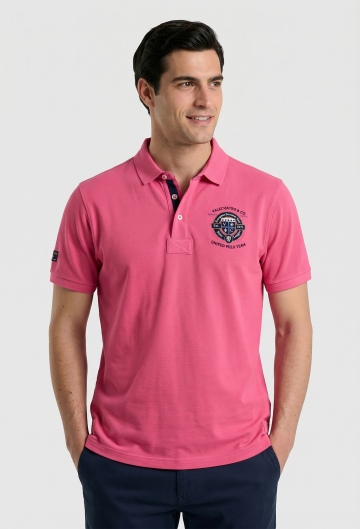 Polo semibordado United rosa