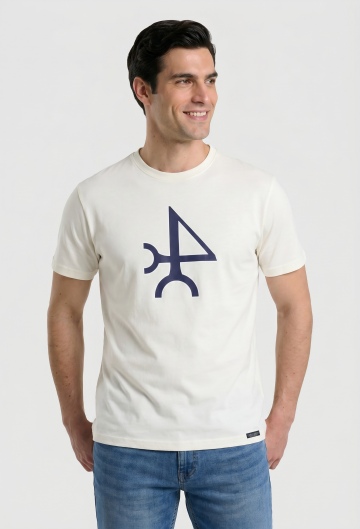 Camiseta logo color blanco roto