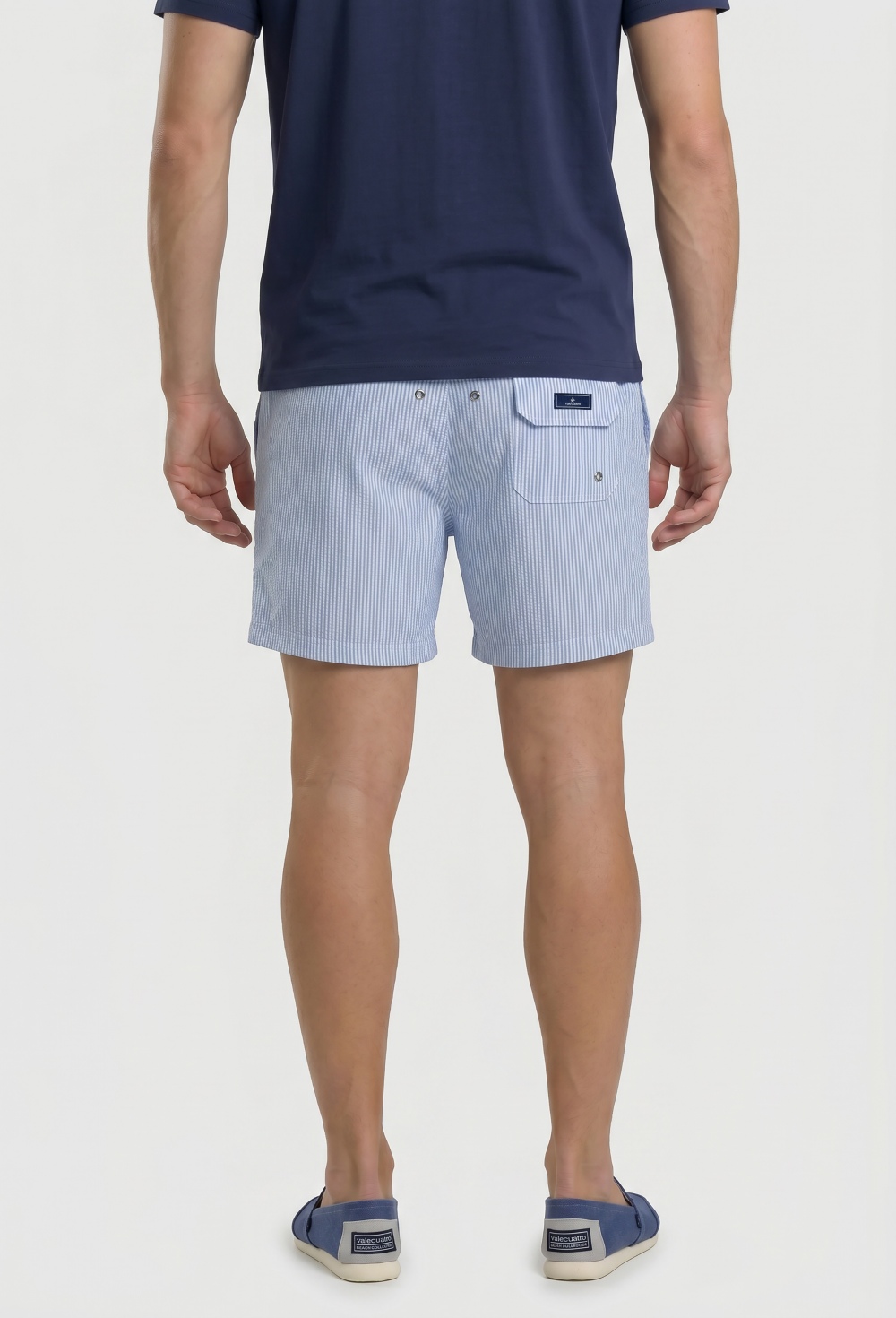 Valecuatro - Bañador estampado a rayas azul celeste