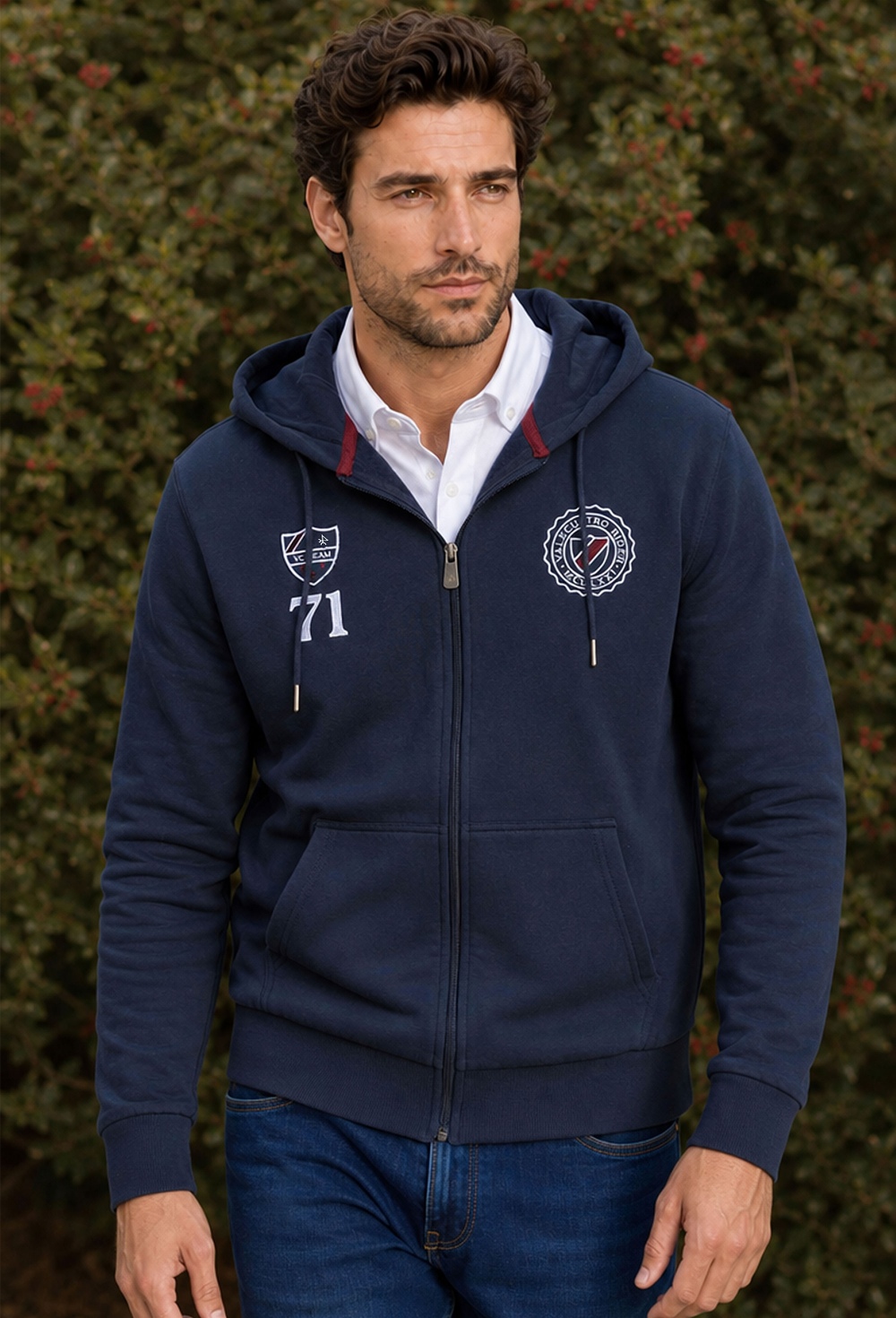 Sudadera cremallera escudos azul marino